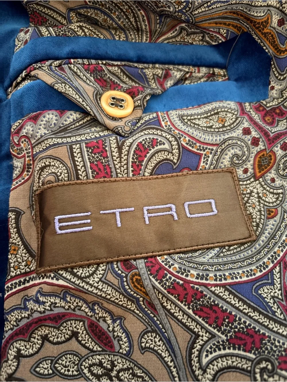 Etro Milano Peacock Blue Velvet Blazer Jacket Italian 56 US 46 XL